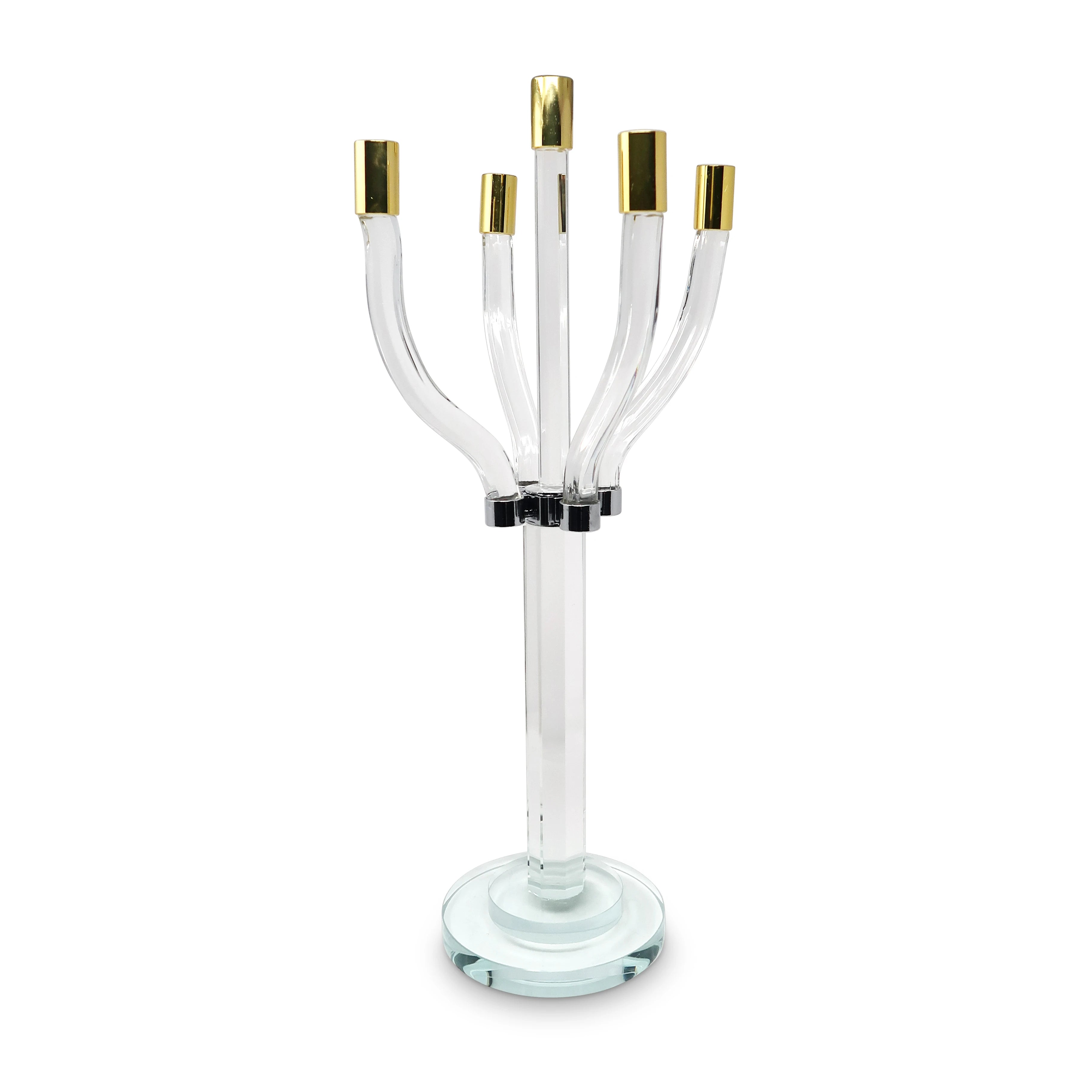 HMS 20\" Clear Gold and Silver Crystal Tabletop Candelabra Candle Holder Elegant Candle Jars & Lanterns