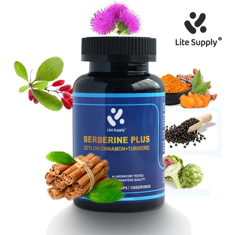 Lite Supply 150 Capsules Berberine HCL 4700mg - Plus Pure True Ceylon Cinnamon, Turmeric - Berberine HCl Supplement Pills