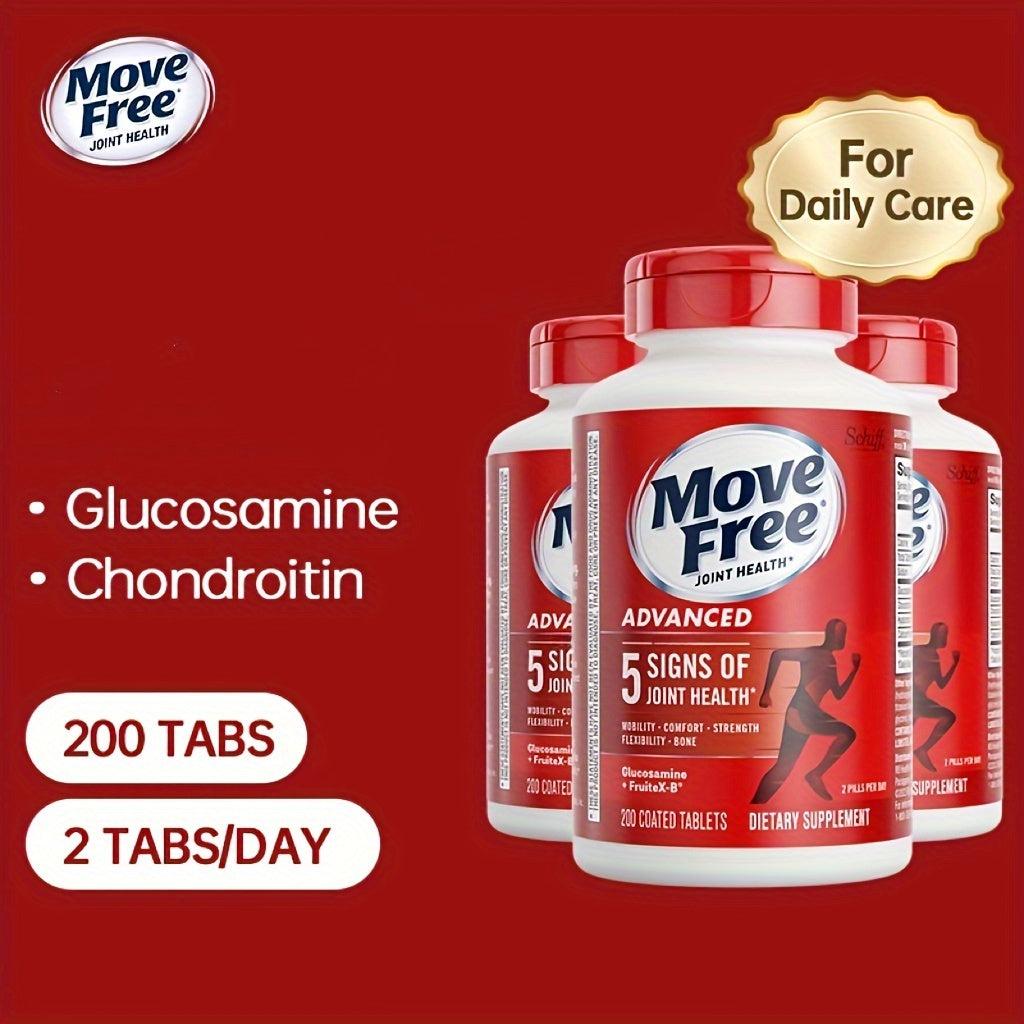 Move Free, 1/2/3btls, Advanced Glucosamine + Chondroitin Joint Supplement Supports 5 Signs Of Joint Health: Mobility, Comfort, Strength, Flexibility And Bone(200 Tablets Per Bottle) 3x200 Pills