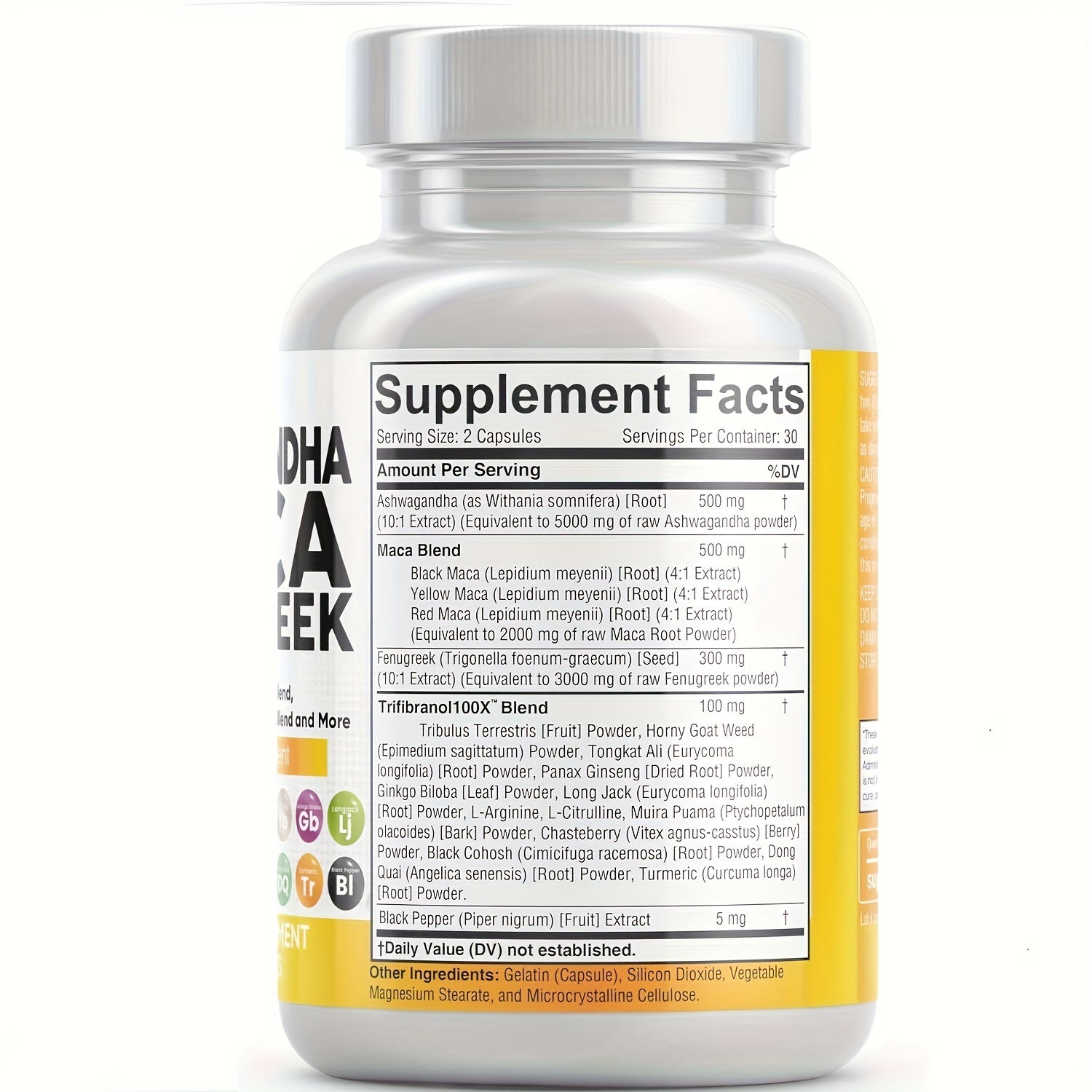 MIDAKOLLA, 1btl, Ashwagandha 5000mg Maca Root 2000mg Fenugreek 3000mg Supplement With Tongkat Ali Ginseng, Ashwagandha Capsules Maca Pills Fenugreek Caps, 60 Count
