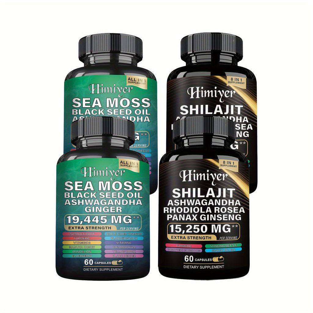 [2PCS - Special August Promo]Sea Moss &SHILAJIT 7000mg, Black Seed Oil 4000mg, Ashwagandha 2000mg, Ginger & Shilajit 9000mg, Rhodiola Rosea 1000mg, Panax Ginseng 1500mg, All-in-One Supplement Pills-Energy Boost, Complete Trac