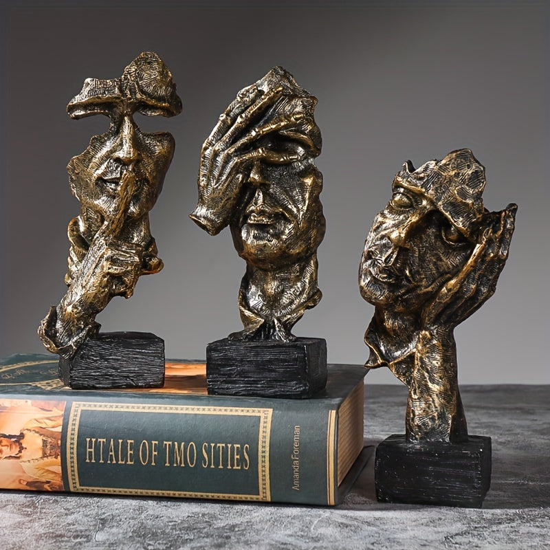 3pcs Modern Thinker Statue Set - Creative Room Decoration, Home Office Accessory, Eid Al-Adha Mubarak Gift Idea - Unique Artistic Printmaking for Intellectual Space