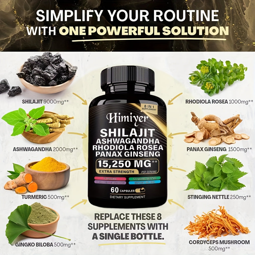 [2PCS - Special August Promo]Sea Moss &SHILAJIT 7000mg, Black Seed Oil 4000mg, Ashwagandha 2000mg, Ginger & Shilajit 9000mg, Rhodiola Rosea 1000mg, Panax Ginseng 1500mg, All-in-One Supplement Pills-Energy Boost, Complete Trac
