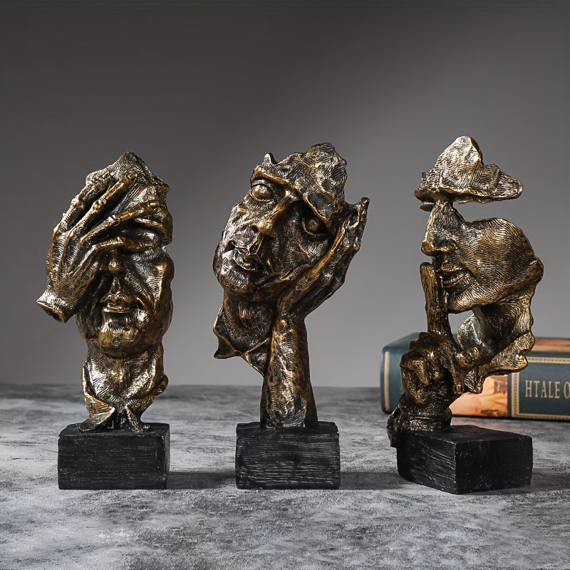 3pcs Modern Thinker Statue Set - Creative Room Decoration, Home Office Accessory, Eid Al-Adha Mubarak Gift Idea - Unique Artistic Printmaking for Intellectual Space