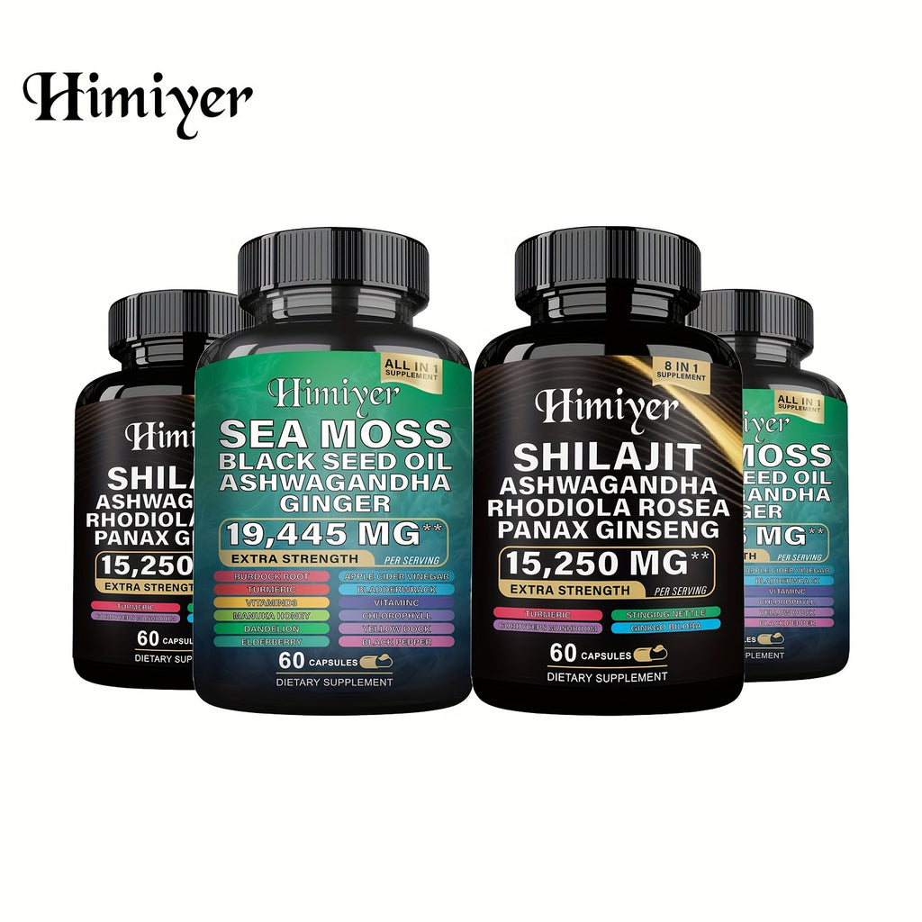 [2PCS - Special August Promo]Sea Moss &SHILAJIT 7000mg, Black Seed Oil 4000mg, Ashwagandha 2000mg, Ginger & Shilajit 9000mg, Rhodiola Rosea 1000mg, Panax Ginseng 1500mg, All-in-One Supplement Pills-Energy Boost, Complete Trac
