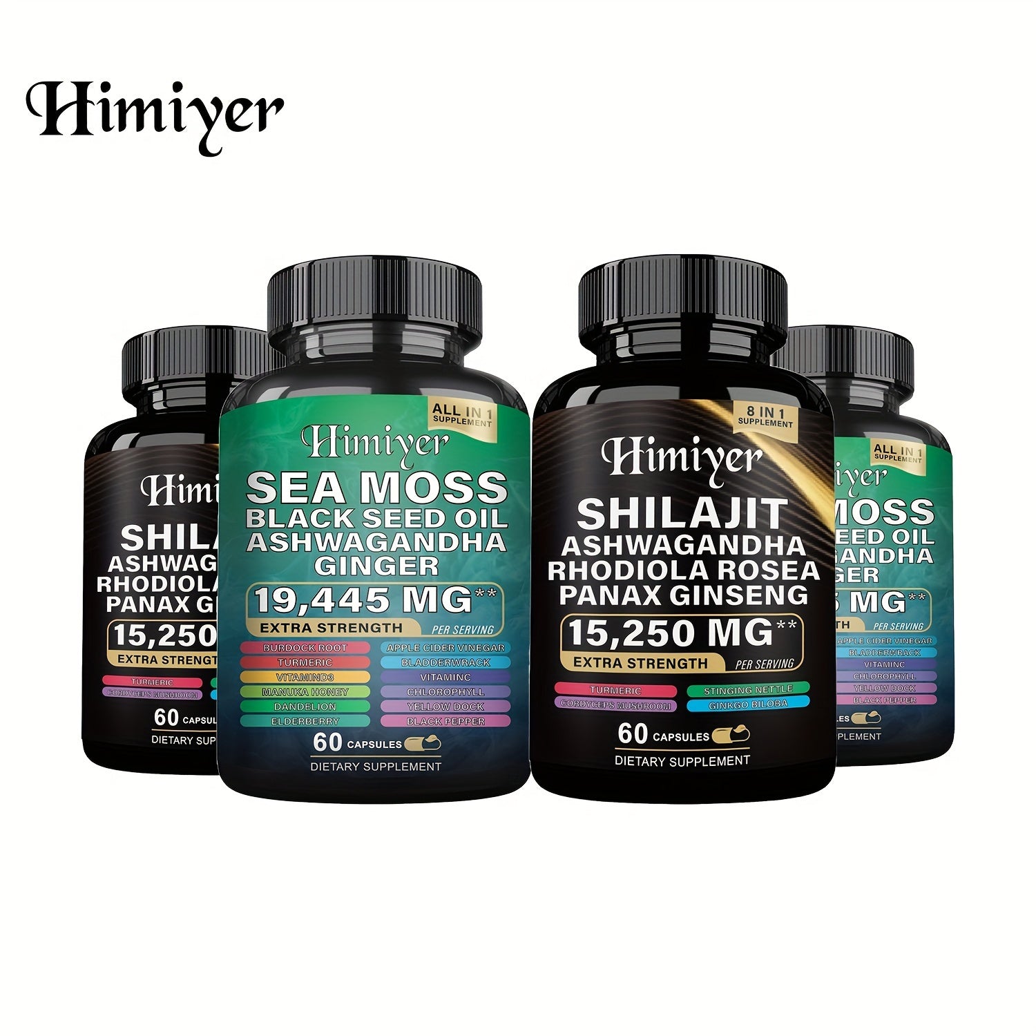 [2PCS - Special August Promo]Sea Moss &SHILAJIT 7000mg, Black Seed Oil 4000mg, Ashwagandha 2000mg, Ginger & Shilajit 9000mg, Rhodiola Rosea 1000mg, Panax Ginseng 1500mg, All-in-One Supplement Pills-Energy Boost, Complete Trac