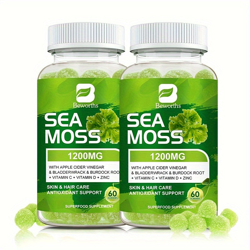 BEWORTHS, 2btls, Sea Moss Gummies, 1200mg Seamoss Supplement For Energy, 120 Capsules