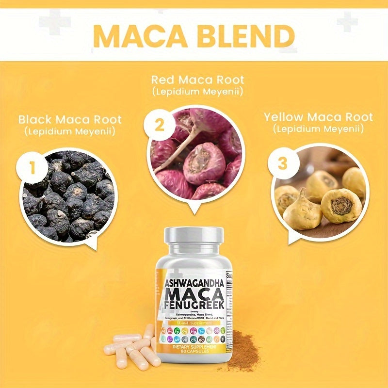 MIDAKOLLA, 1btl, Ashwagandha 5000mg Maca Root 2000mg Fenugreek 3000mg Supplement With Tongkat Ali Ginseng, Ashwagandha Capsules Maca Pills Fenugreek Caps, 60 Count