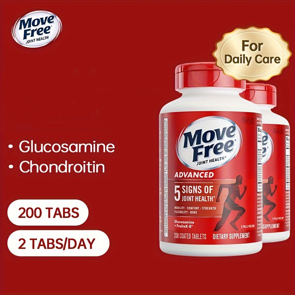 Move Free, 1/2/3btls, Advanced Glucosamine + Chondroitin Joint Supplement Supports 5 Signs Of Joint Health: Mobility, Comfort, Strength, Flexibility And Bone(200 Tablets Per Bottle) 3x200 Pills