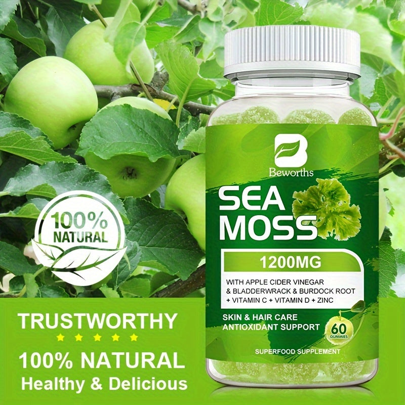 BEWORTHS, 2btls, Sea Moss Gummies, 1200mg Seamoss Supplement For Energy, 120 Capsules
