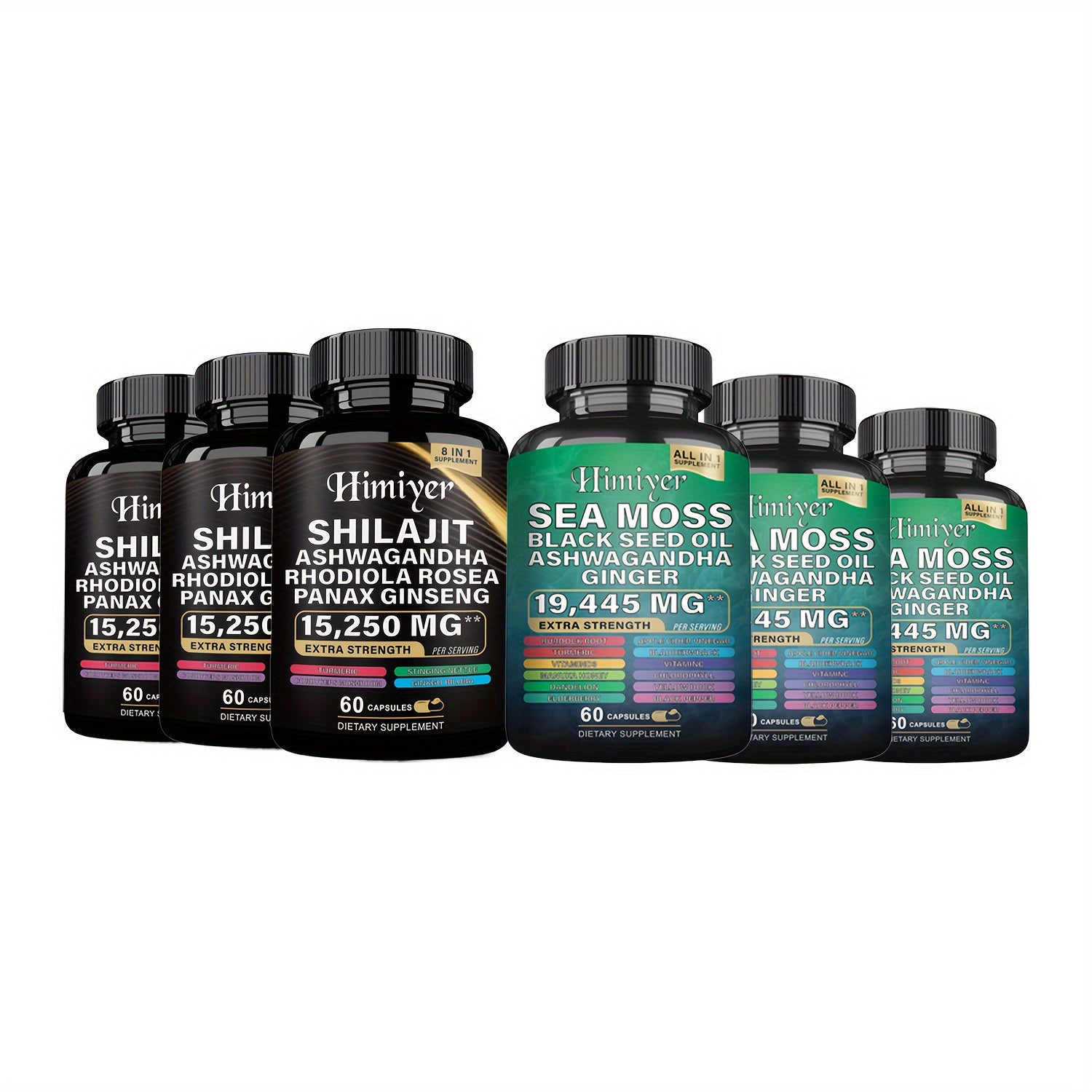 [2PCS - Special August Promo]Sea Moss &SHILAJIT 7000mg, Black Seed Oil 4000mg, Ashwagandha 2000mg, Ginger & Shilajit 9000mg, Rhodiola Rosea 1000mg, Panax Ginseng 1500mg, All-in-One Supplement Pills-Energy Boost, Complete Trac