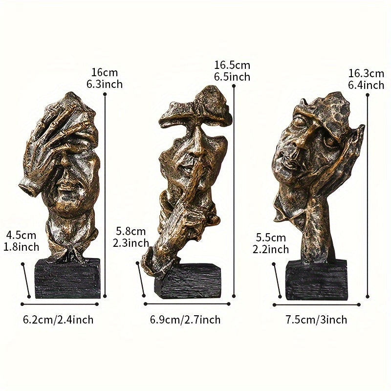 3pcs Modern Thinker Statue Set - Creative Room Decoration, Home Office Accessory, Eid Al-Adha Mubarak Gift Idea - Unique Artistic Printmaking for Intellectual Space