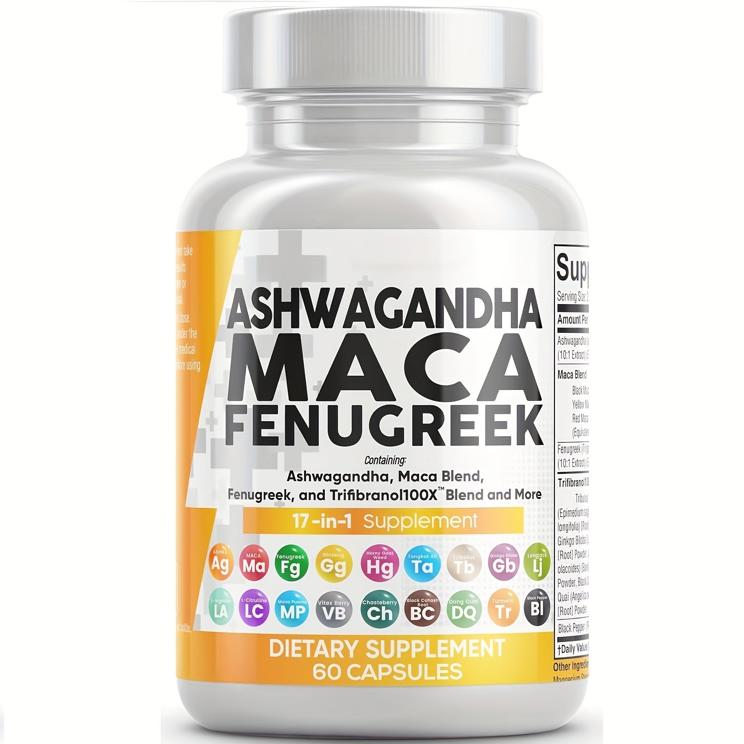 MIDAKOLLA, 1btl, Ashwagandha 5000mg Maca Root 2000mg Fenugreek 3000mg Supplement With Tongkat Ali Ginseng, Ashwagandha Capsules Maca Pills Fenugreek Caps, 60 Count