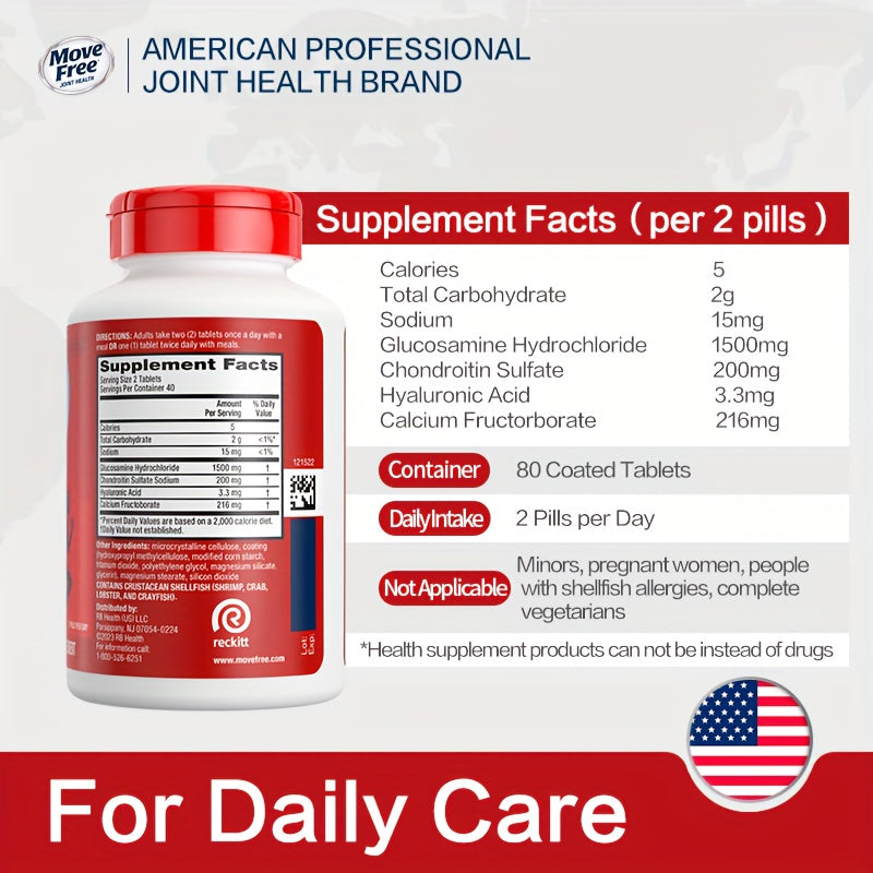 Move Free, 1/2/3btls, Advanced Glucosamine + Chondroitin Joint Supplement Supports 5 Signs Of Joint Health: Mobility, Comfort, Strength, Flexibility And Bone(200 Tablets Per Bottle) 3x200 Pills