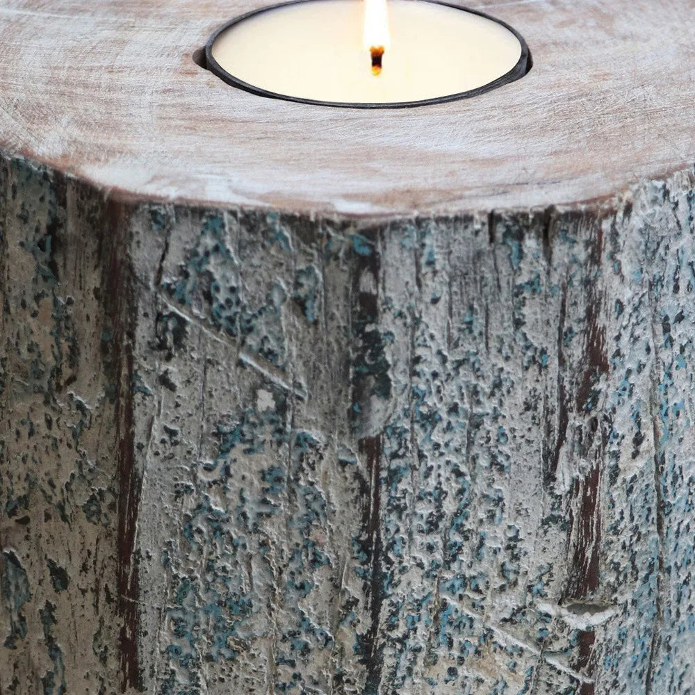 HMS 5\" Solid Wood Tealight Candle Holder in Brown and White Tabletop Lantern with Stylish Design