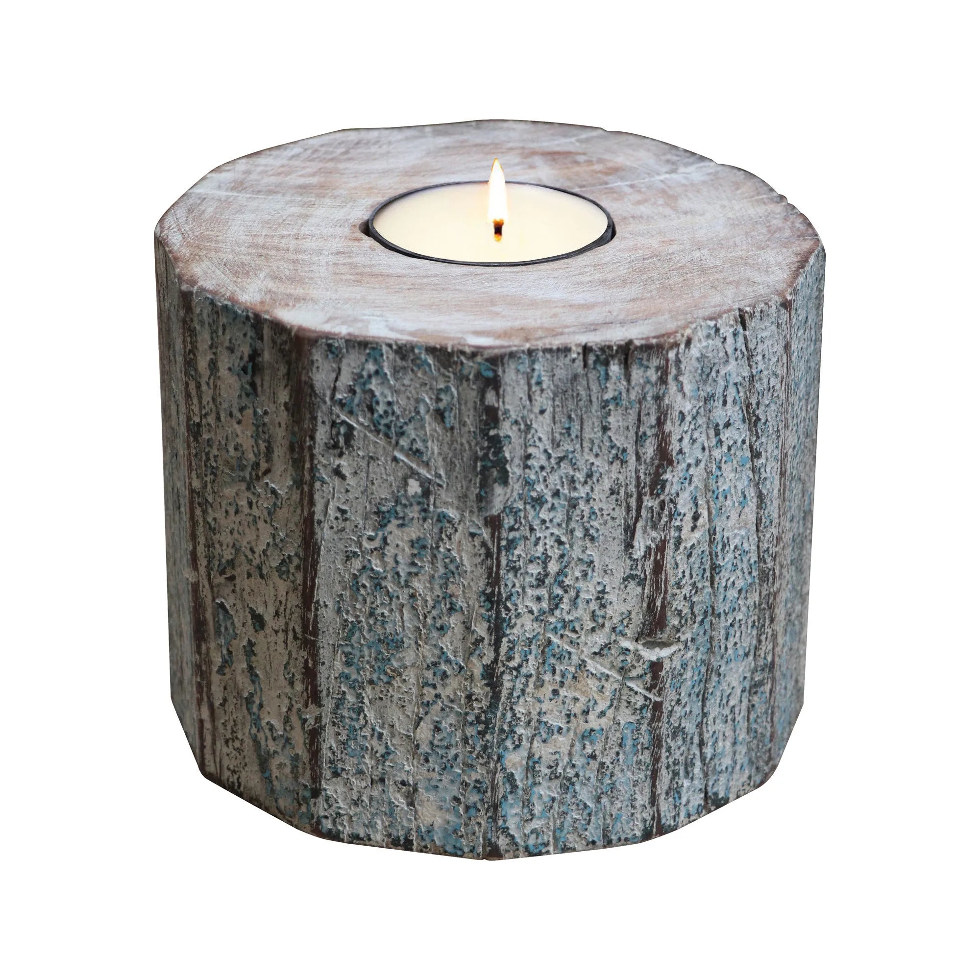 HMS 5\" Solid Wood Tealight Candle Holder in Brown and White Tabletop Lantern with Stylish Design