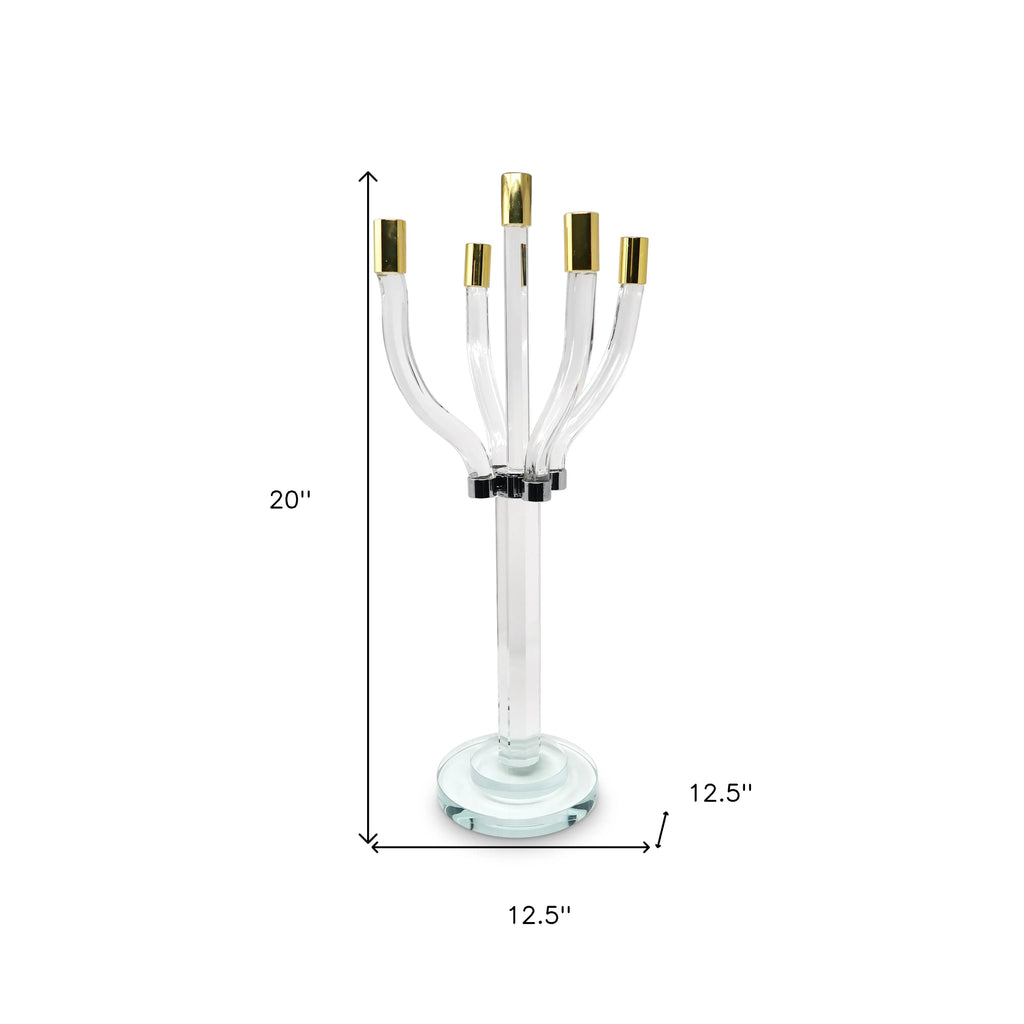 HMS 20\" Clear Gold and Silver Crystal Tabletop Candelabra Candle Holder Elegant Candle Jars & Lanterns