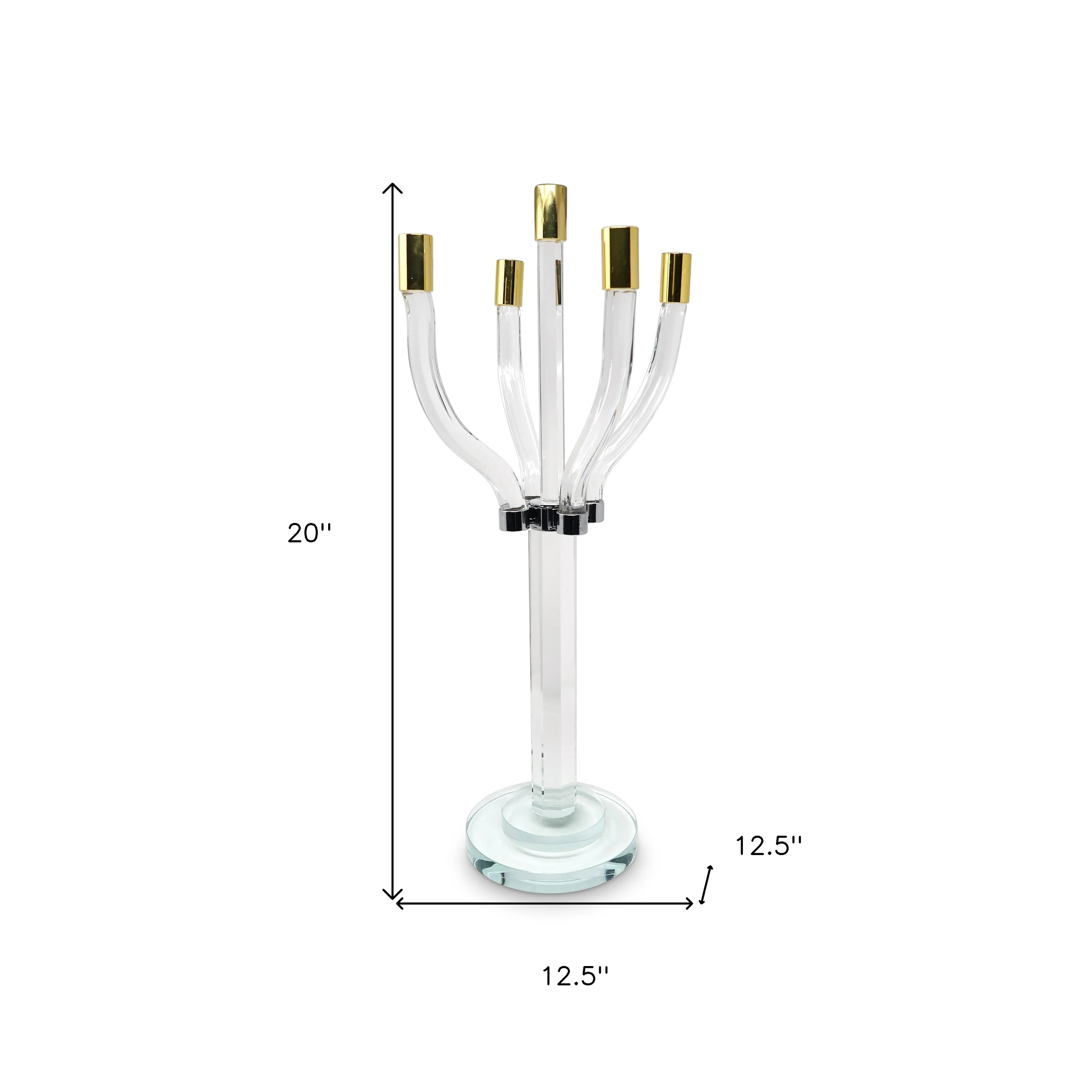 HMS 20\" Clear Gold and Silver Crystal Tabletop Candelabra Candle Holder Elegant Candle Jars & Lanterns