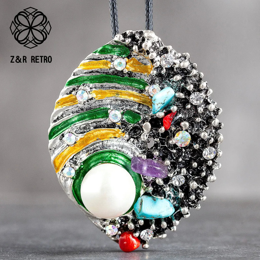 Women's Pendants With Colorful Beads Jewellery Vintage Celebrity Collar Neckless Long Necklaces for Grandmother's Day Gifts Mom