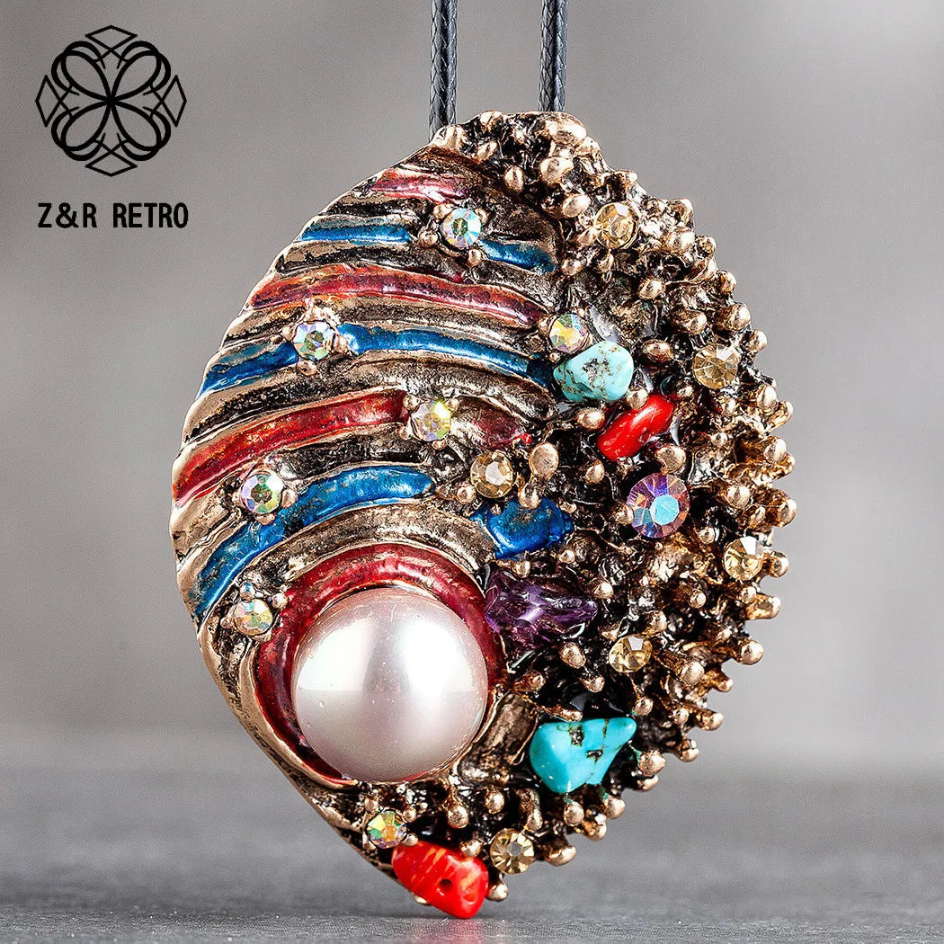 Women's Pendants With Colorful Beads Jewellery Vintage Celebrity Collar Neckless Long Necklaces for Grandmother's Day Gifts Mom
