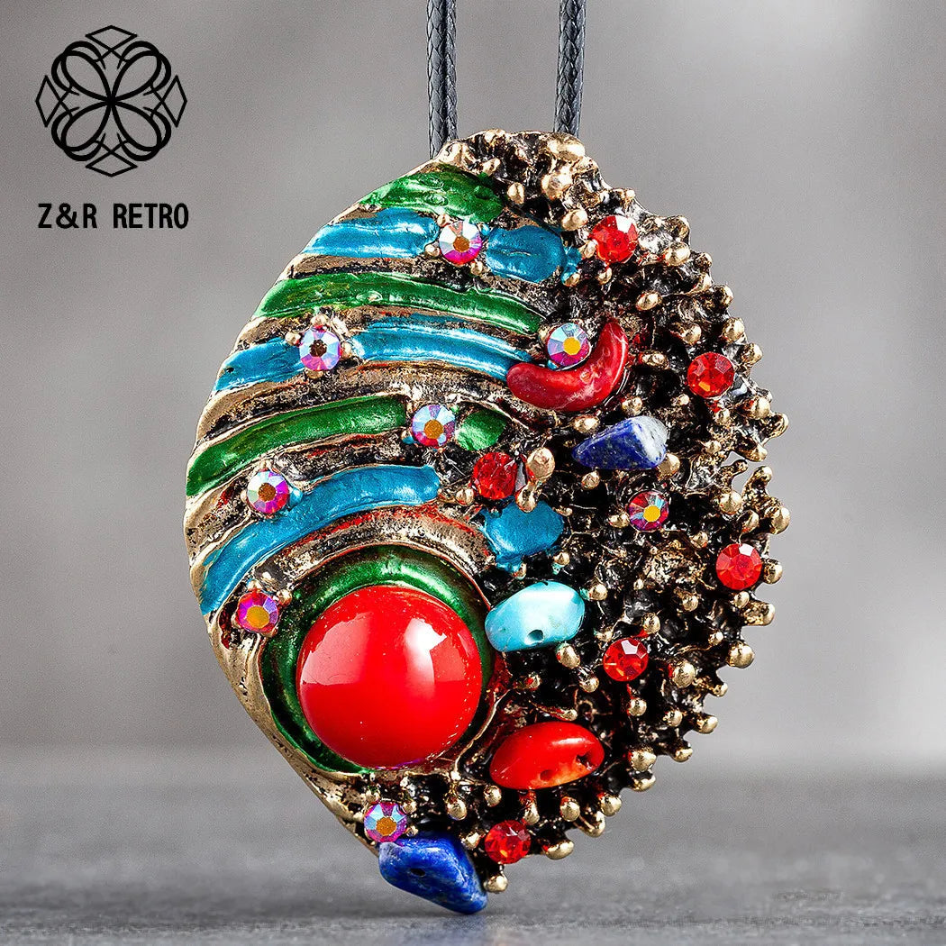 Women's Pendants With Colorful Beads Jewellery Vintage Celebrity Collar Neckless Long Necklaces for Grandmother's Day Gifts Mom