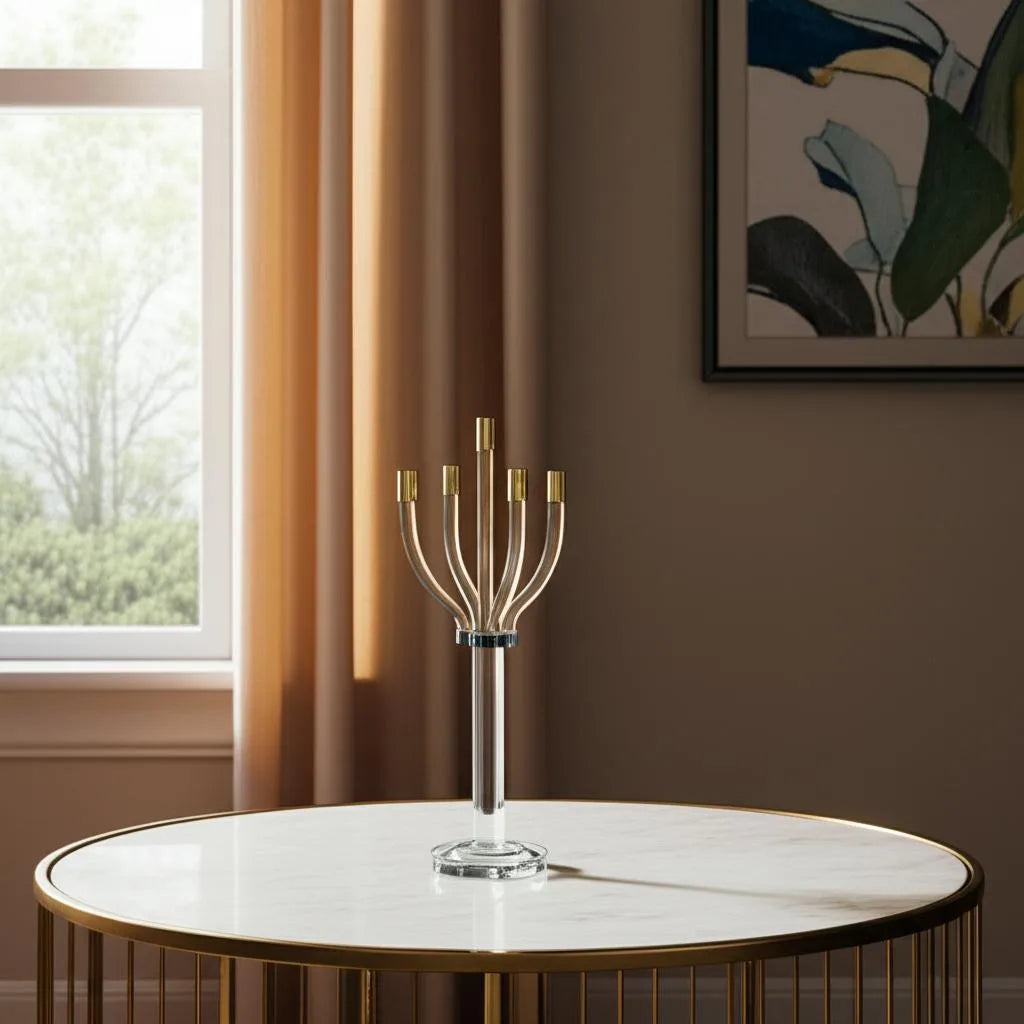 HMS 20\" Clear Gold and Silver Crystal Tabletop Candelabra Candle Holder Elegant Candle Jars & Lanterns