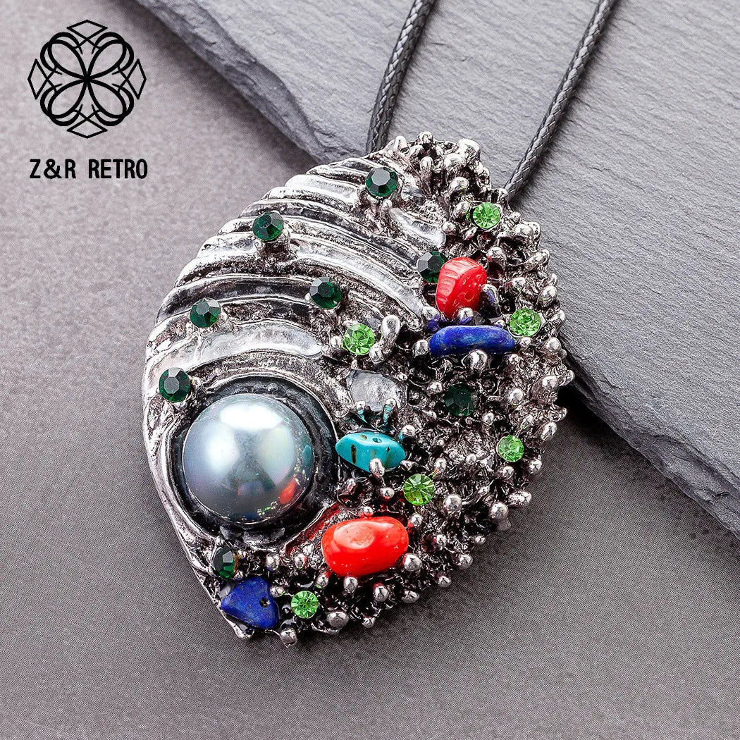 Women's Pendants With Colorful Beads Jewellery Vintage Celebrity Collar Neckless Long Necklaces for Grandmother's Day Gifts Mom