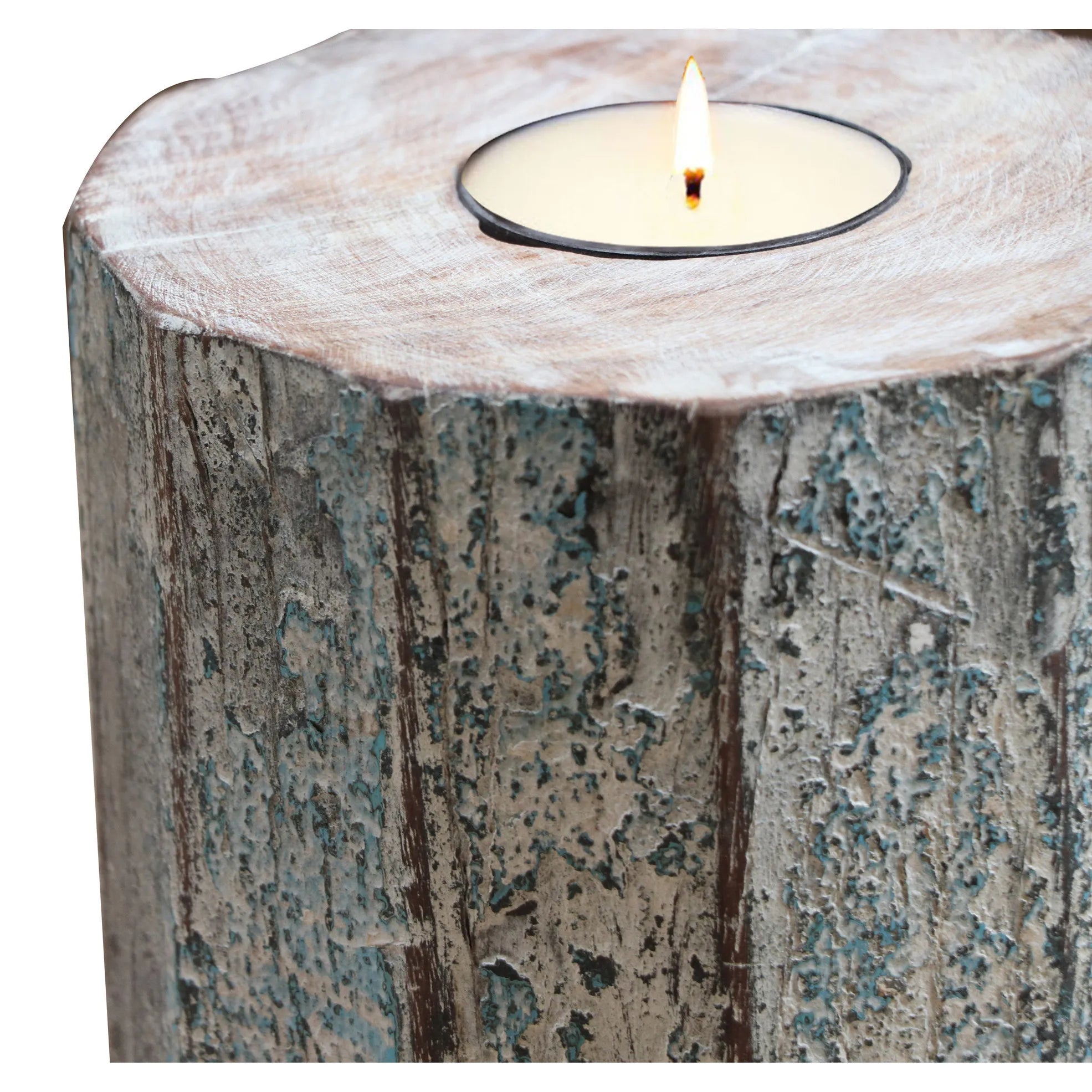 HMS 5\" Solid Wood Tealight Candle Holder in Brown and White Tabletop Lantern with Stylish Design