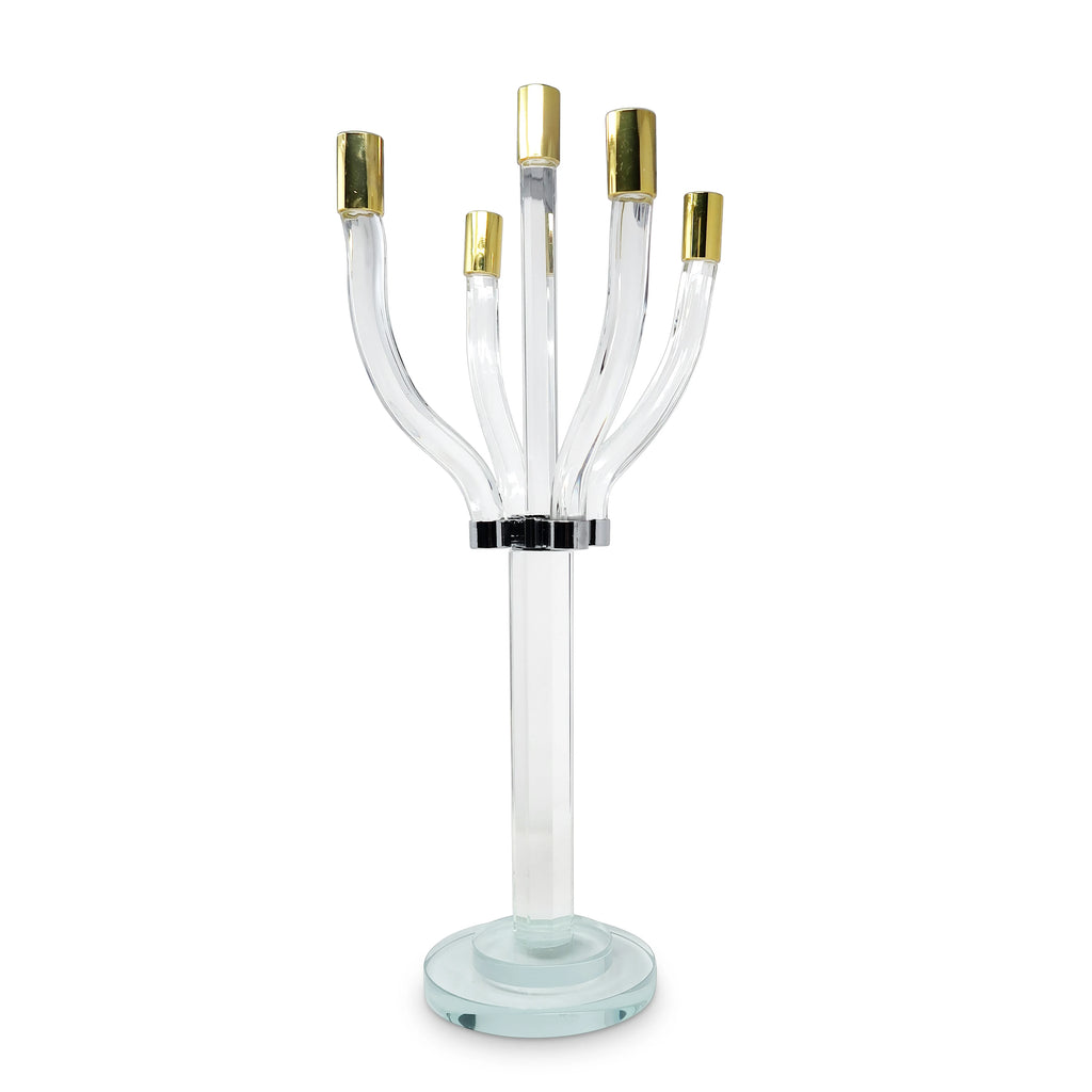 HMS 20\" Clear Gold and Silver Crystal Tabletop Candelabra Candle Holder Elegant Candle Jars & Lanterns