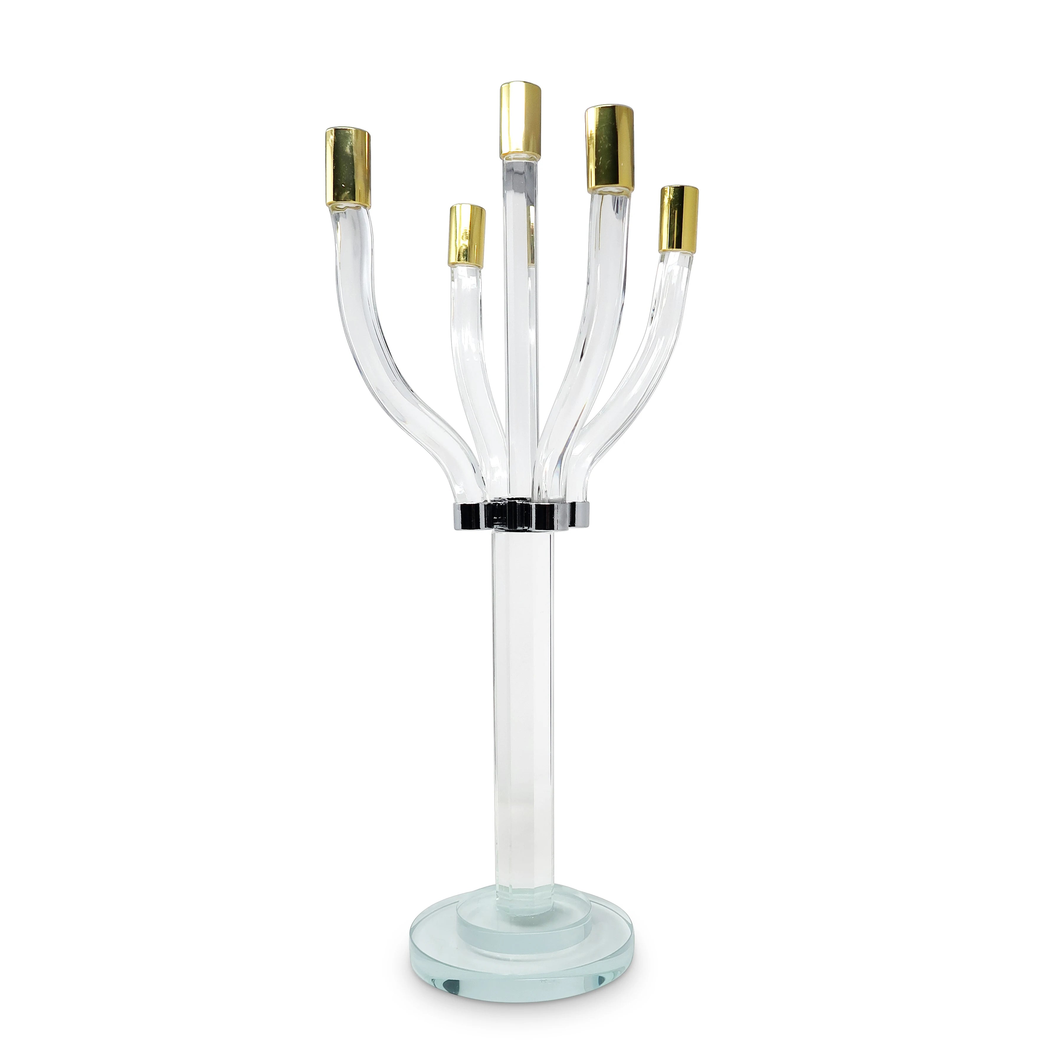 HMS 20\" Clear Gold and Silver Crystal Tabletop Candelabra Candle Holder Elegant Candle Jars & Lanterns
