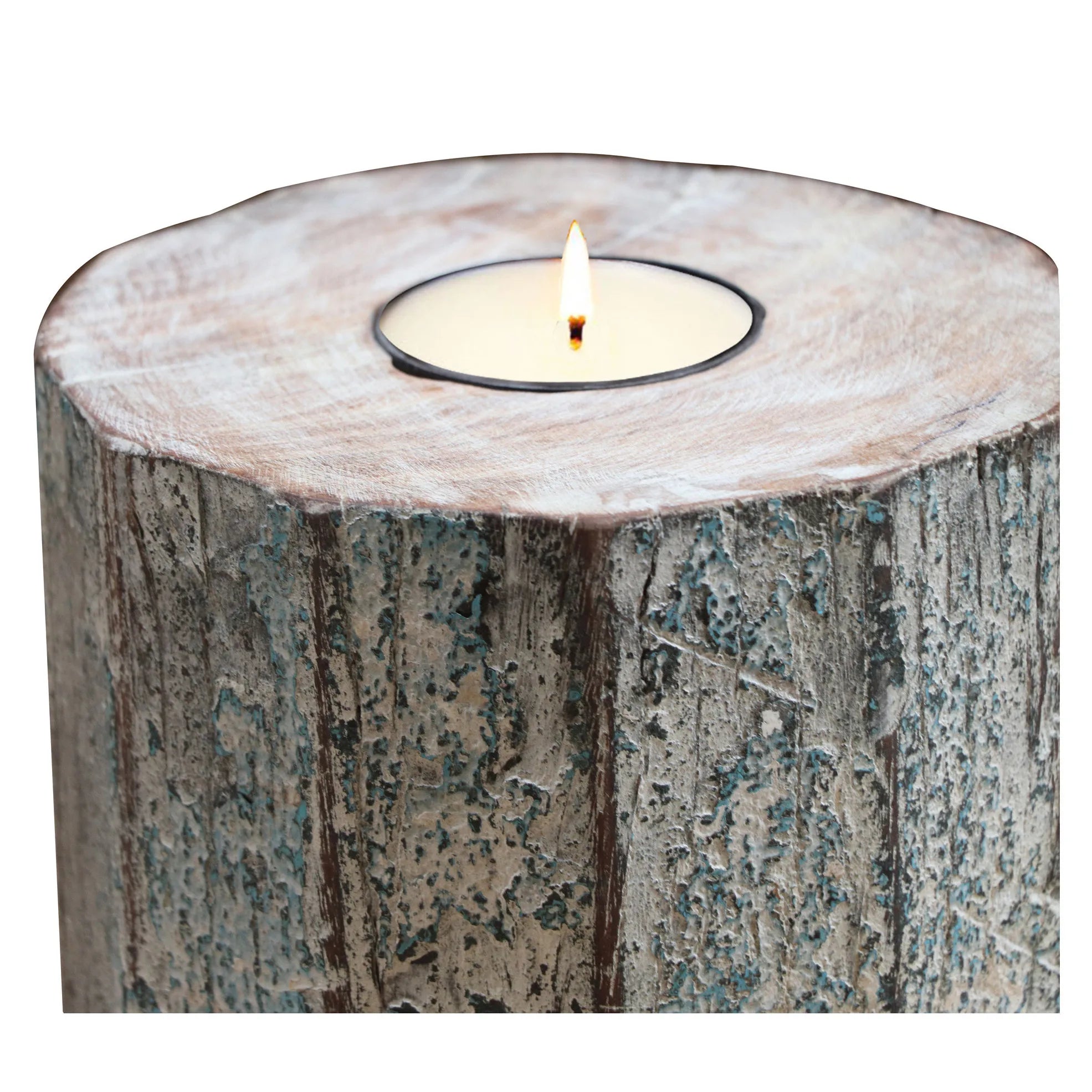 HMS 5\" Solid Wood Tealight Candle Holder in Brown and White Tabletop Lantern with Stylish Design