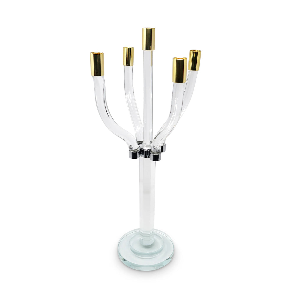 HMS 20\" Clear Gold and Silver Crystal Tabletop Candelabra Candle Holder Elegant Candle Jars & Lanterns