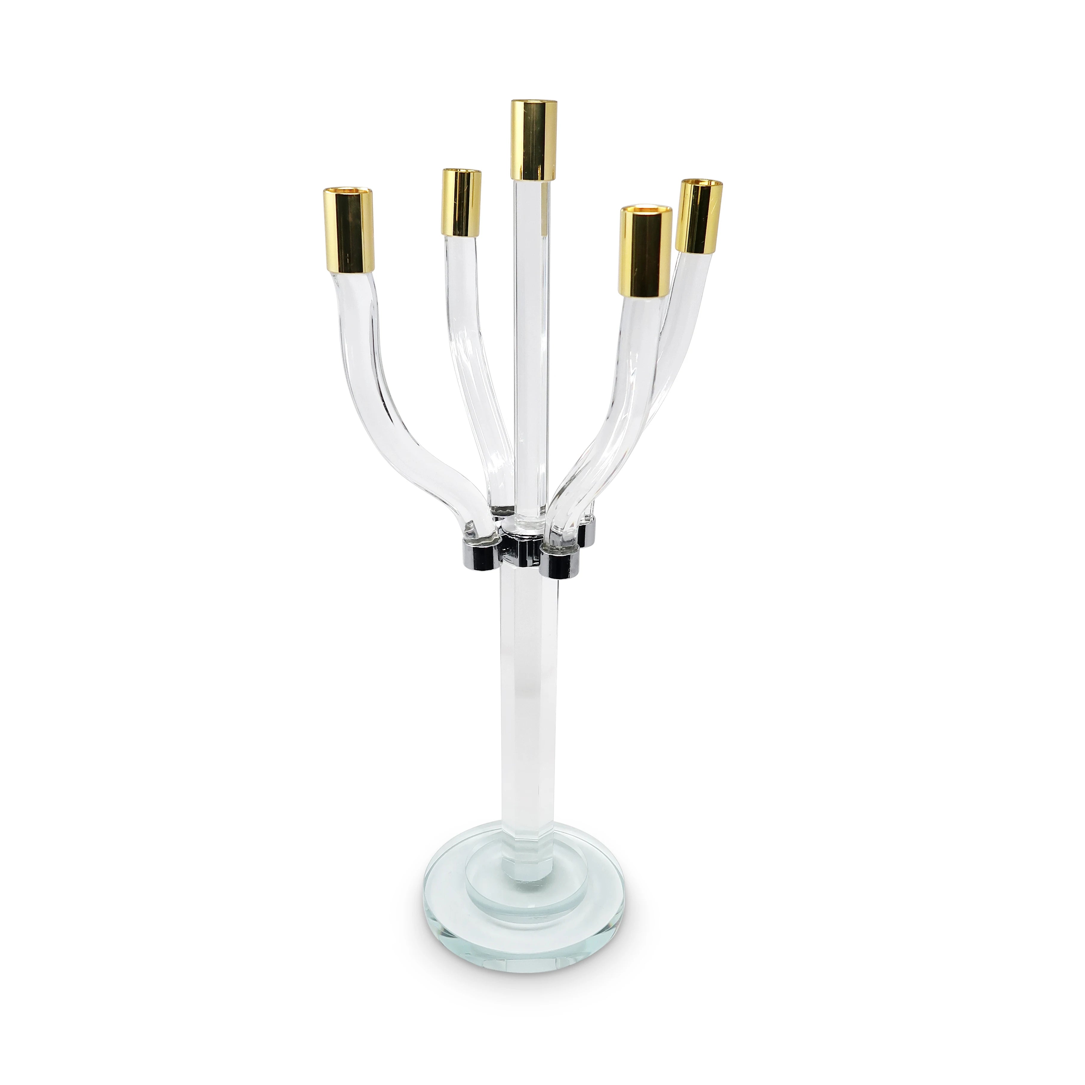HMS 20\" Clear Gold and Silver Crystal Tabletop Candelabra Candle Holder Elegant Candle Jars & Lanterns