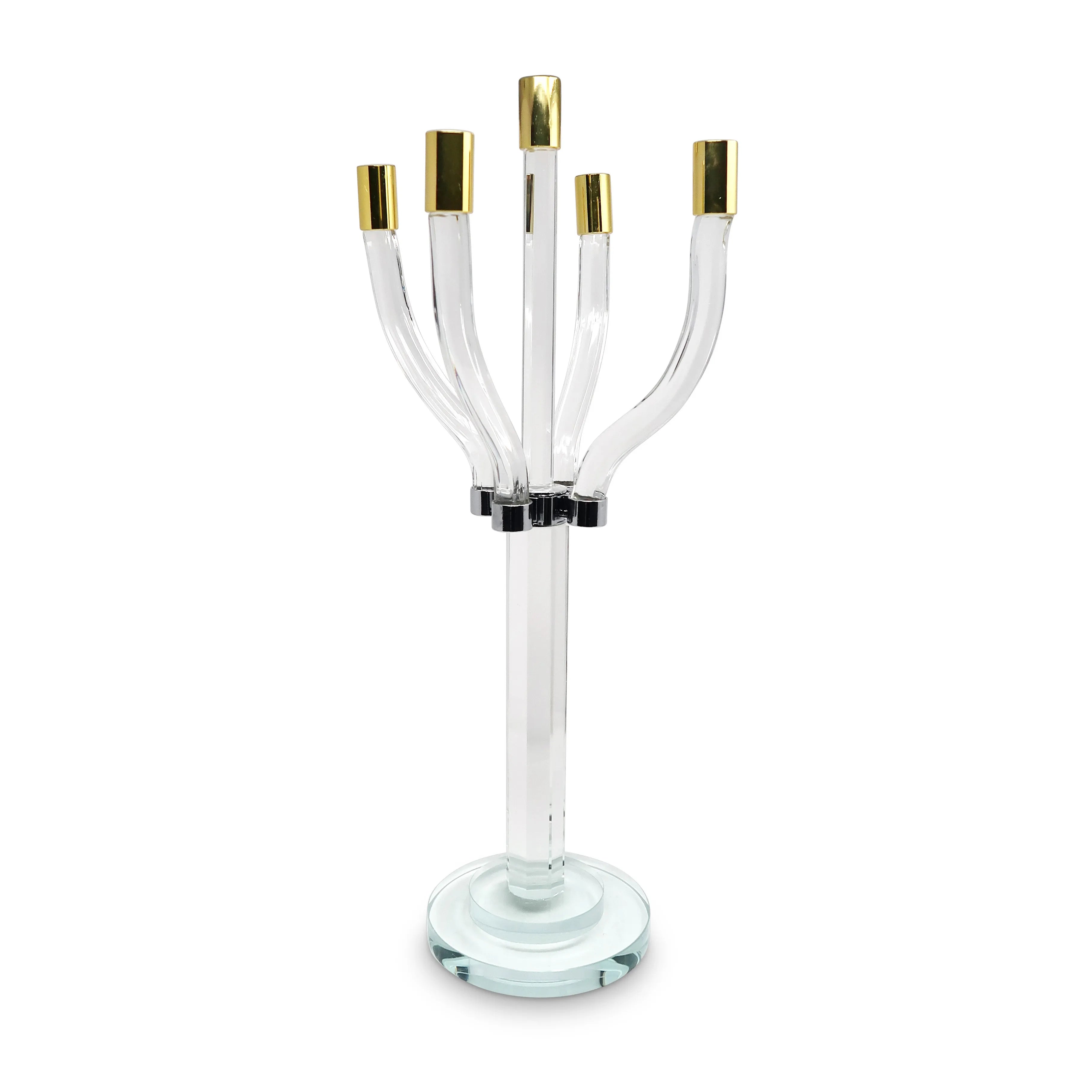 HMS 20\" Clear Gold and Silver Crystal Tabletop Candelabra Candle Holder Elegant Candle Jars & Lanterns
