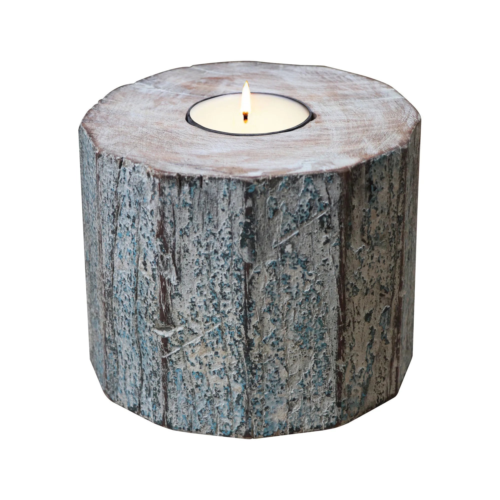 HMS 5\" Solid Wood Tealight Candle Holder in Brown and White Tabletop Lantern with Stylish Design