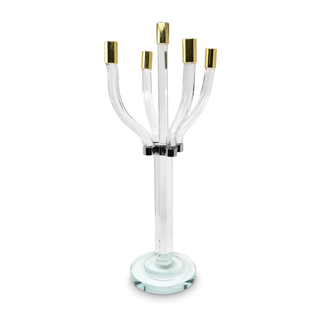 HMS 20\" Clear Gold and Silver Crystal Tabletop Candelabra Candle Holder Elegant Candle Jars & Lanterns