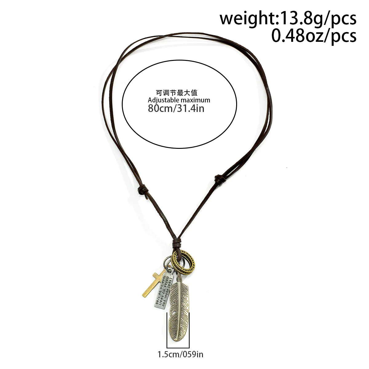 Feather Angel Wings Necklace & Pendants Vintage Y2K Brown Leather Neckless for Wome Men Jewelry Boys Necklace Statement Necklace