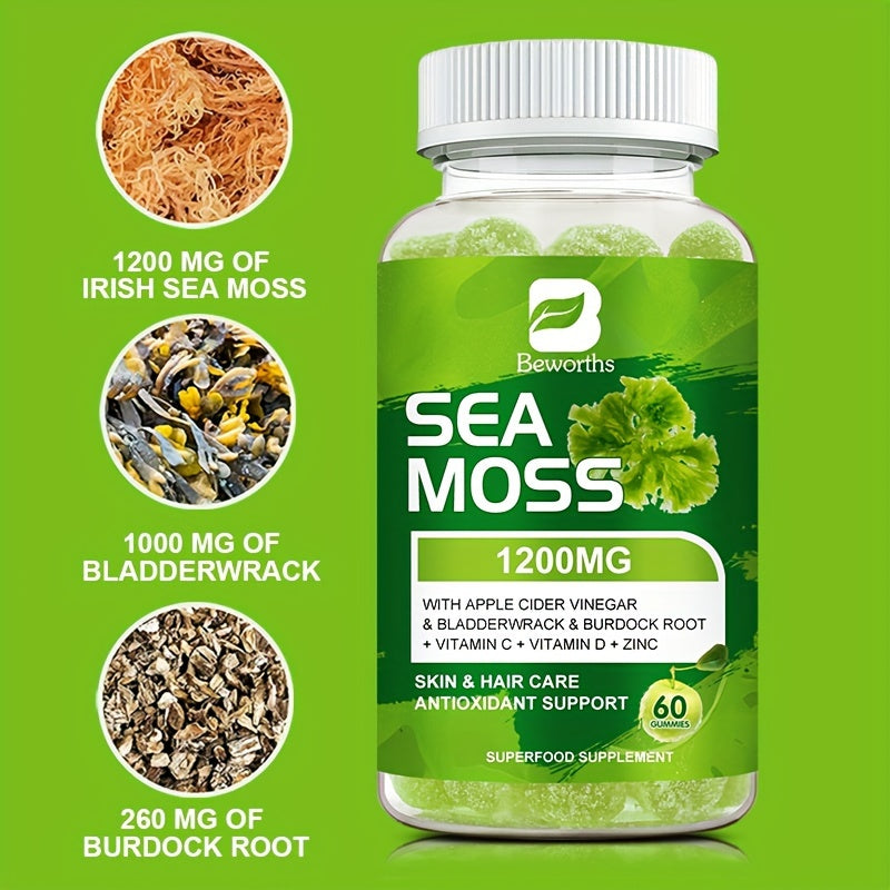BEWORTHS, 2btls, Sea Moss Gummies, 1200mg Seamoss Supplement For Energy, 120 Capsules