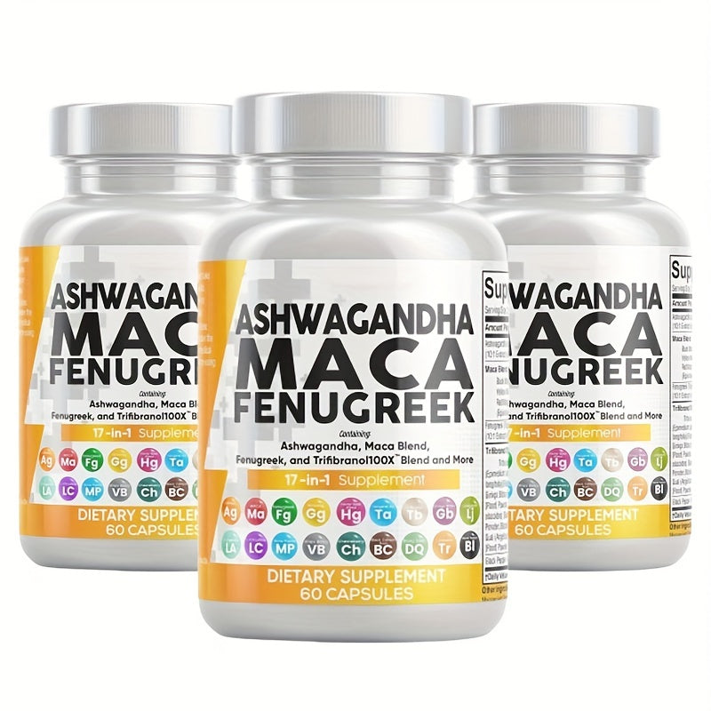 MIDAKOLLA, 1btl, Ashwagandha 5000mg Maca Root 2000mg Fenugreek 3000mg Supplement With Tongkat Ali Ginseng, Ashwagandha Capsules Maca Pills Fenugreek Caps, 60 Count