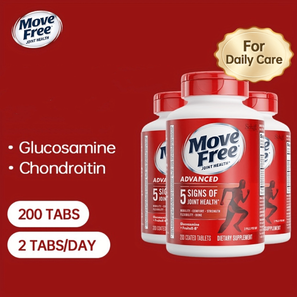 Move Free, 1/2/3btls, Advanced Glucosamine + Chondroitin Joint Supplement Supports 5 Signs Of Joint Health: Mobility, Comfort, Strength, Flexibility And Bone(200 Tablets Per Bottle) 3x200 Pills