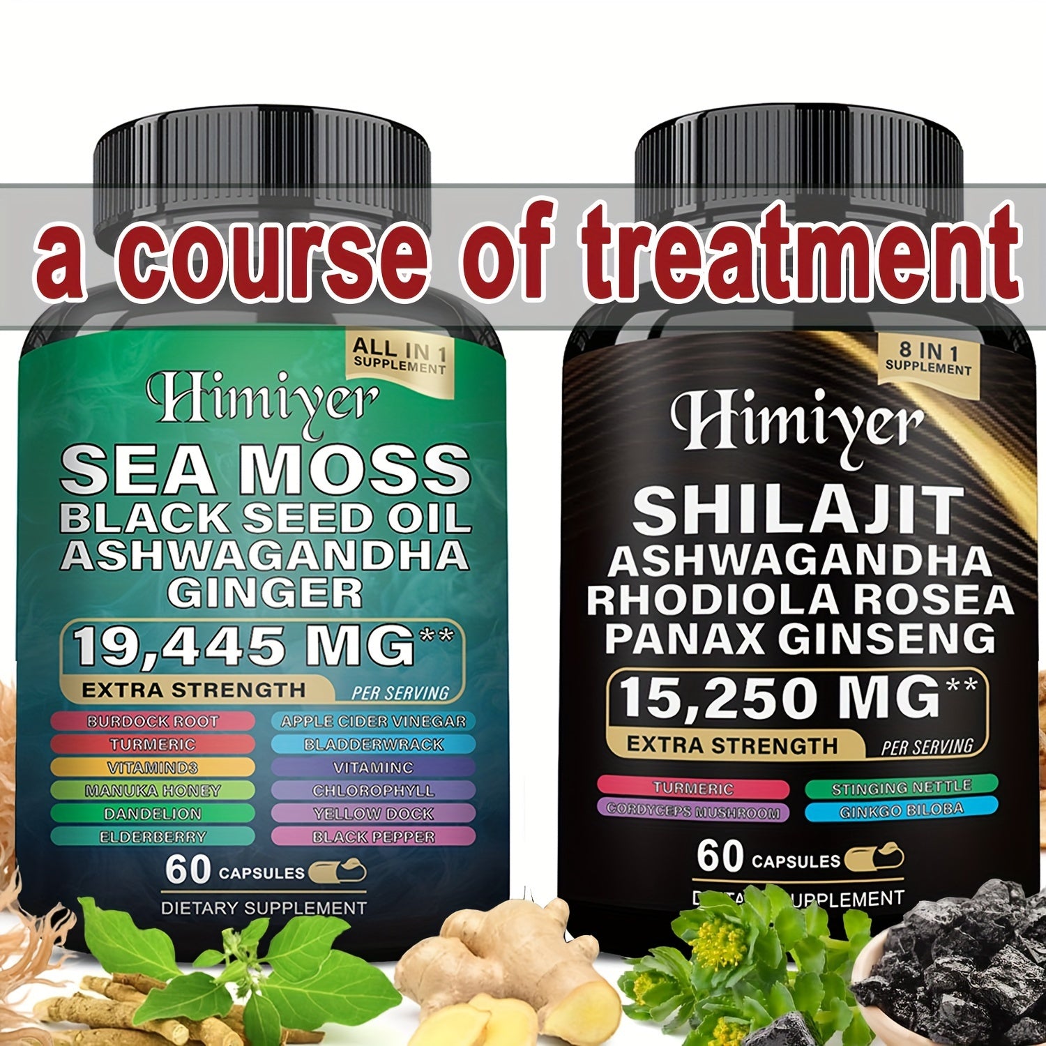[2PCS - Special August Promo]Sea Moss &SHILAJIT 7000mg, Black Seed Oil 4000mg, Ashwagandha 2000mg, Ginger & Shilajit 9000mg, Rhodiola Rosea 1000mg, Panax Ginseng 1500mg, All-in-One Supplement Pills-Energy Boost, Complete Trac
