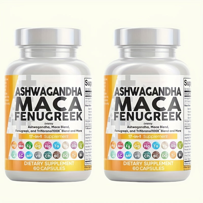 MIDAKOLLA, 1btl, Ashwagandha 5000mg Maca Root 2000mg Fenugreek 3000mg Supplement With Tongkat Ali Ginseng, Ashwagandha Capsules Maca Pills Fenugreek Caps, 60 Count