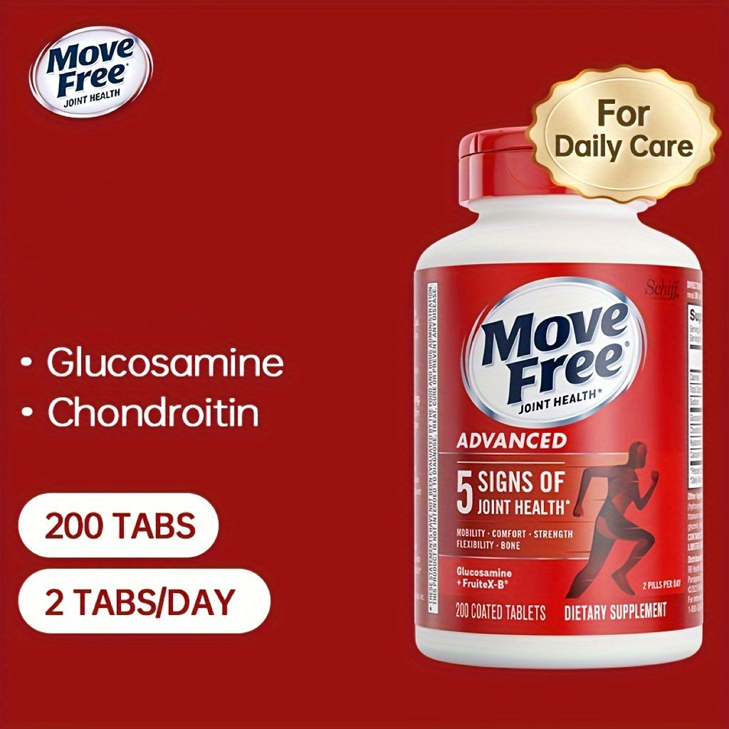 Move Free, 1/2/3btls, Advanced Glucosamine + Chondroitin Joint Supplement Supports 5 Signs Of Joint Health: Mobility, Comfort, Strength, Flexibility And Bone(200 Tablets Per Bottle) 3x200 Pills